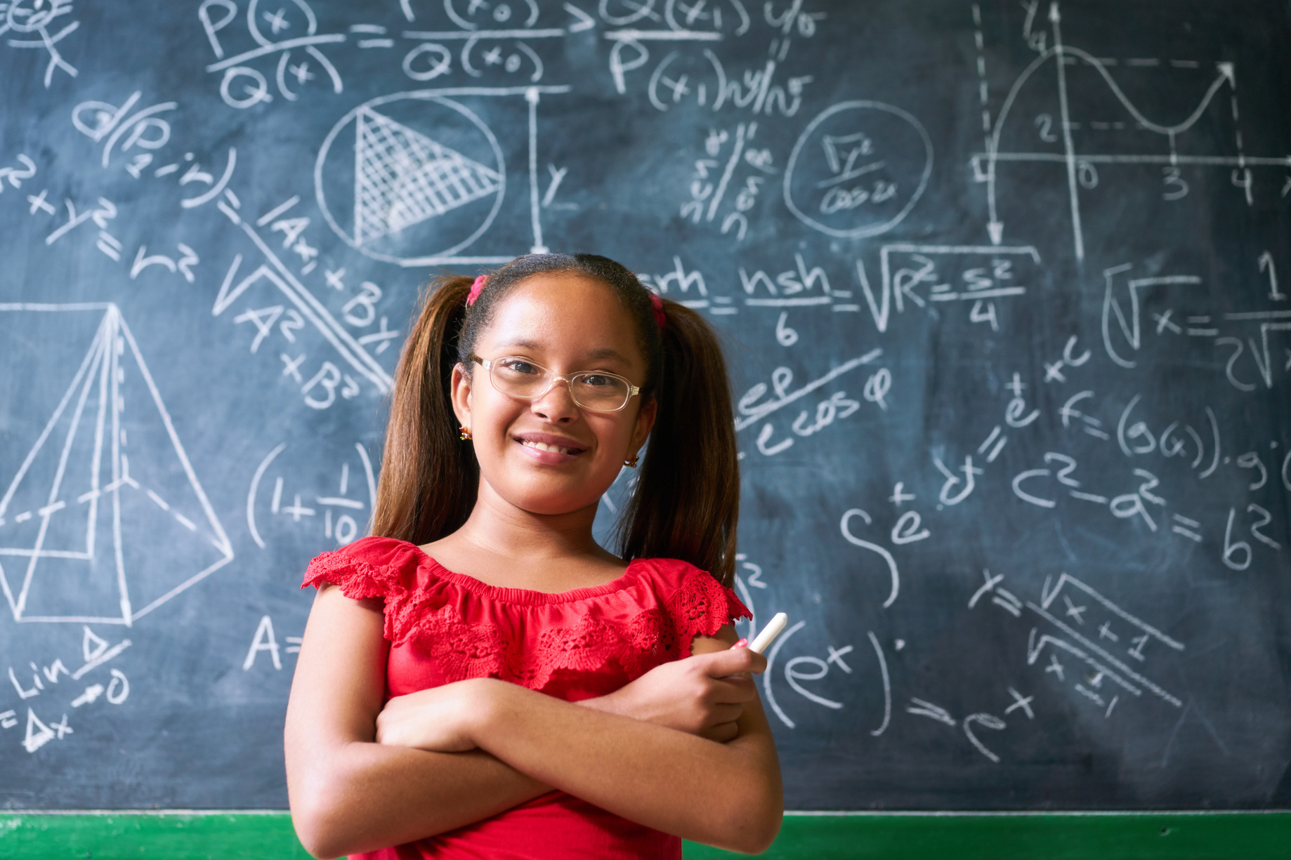 Girl Resolving Complex Math Problem
