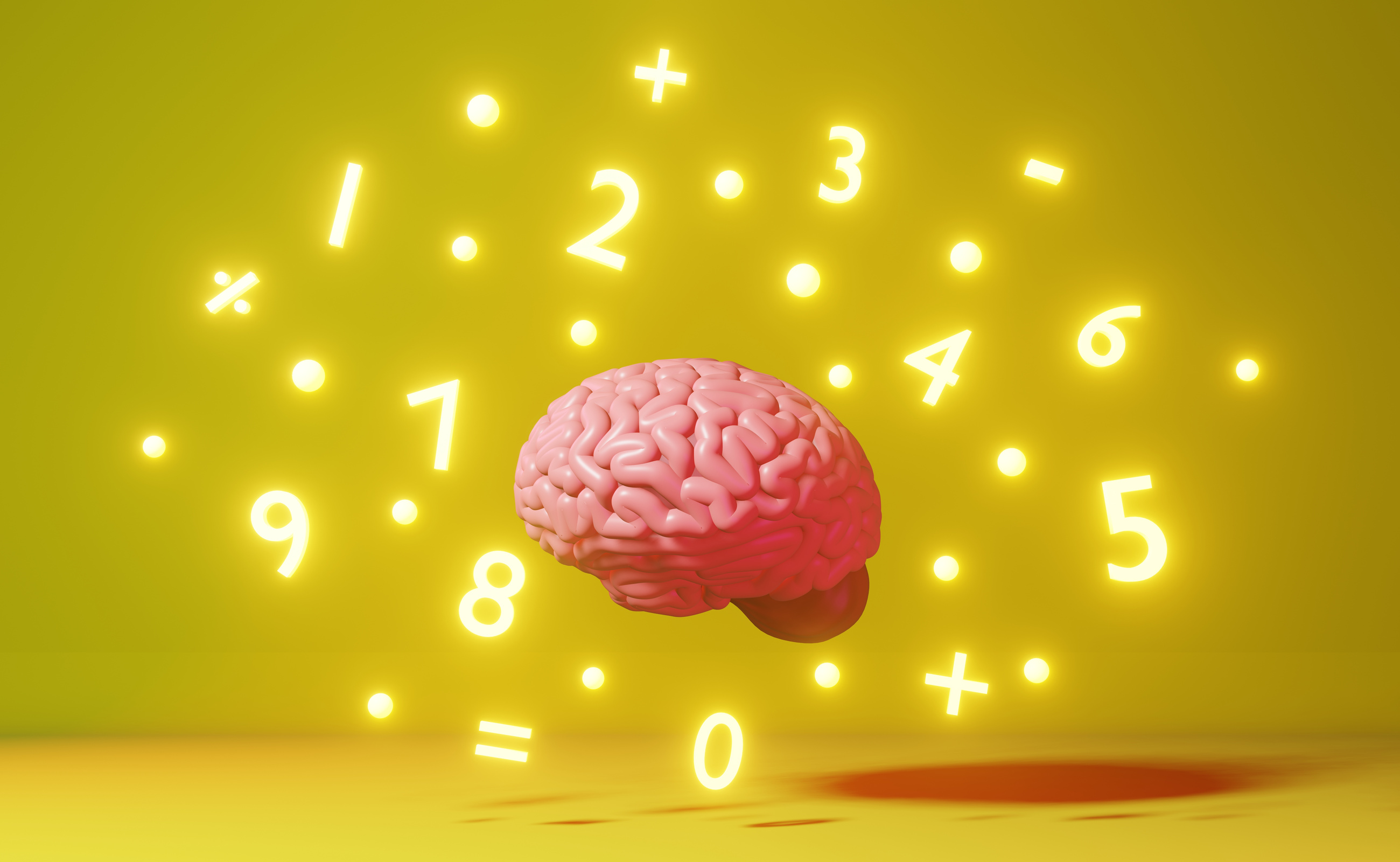 Human brain numbers math symbols 3d rendering Mathematics Algebra Learning Skills education Memory improvement Calculus